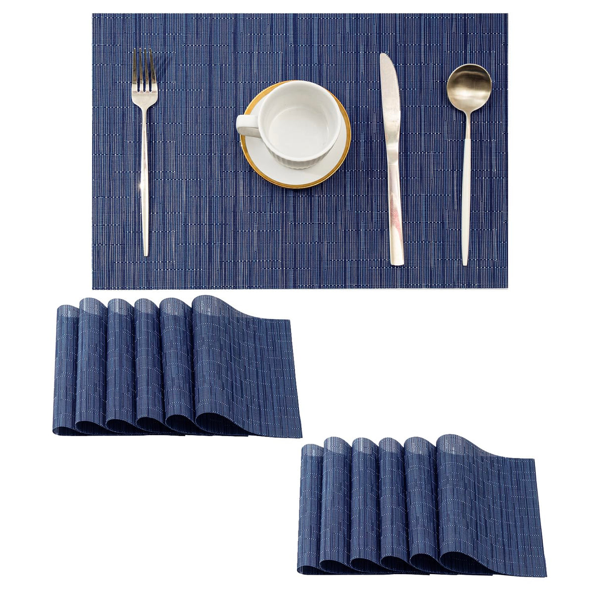 Beige Placemats Set of 6 - Heat-Resistant, Non-Slip Table Mats, Washable Woven Vinyl for Indoor & Outdoor Dining