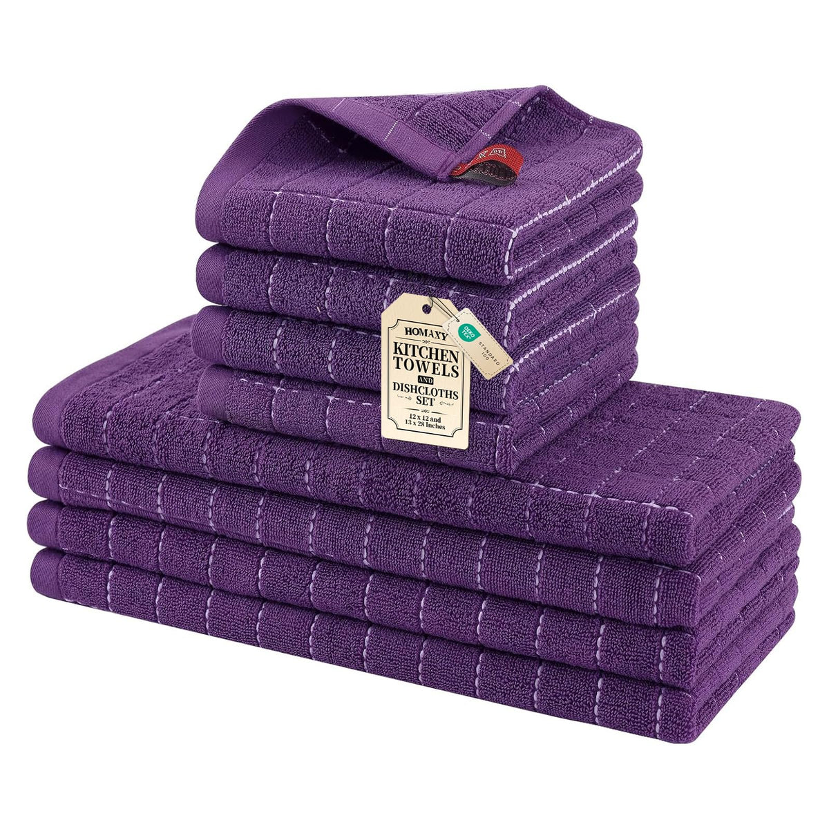 Homaxy Cotton Terry Kitchen Towels and Dishcloths Set of 8, Black