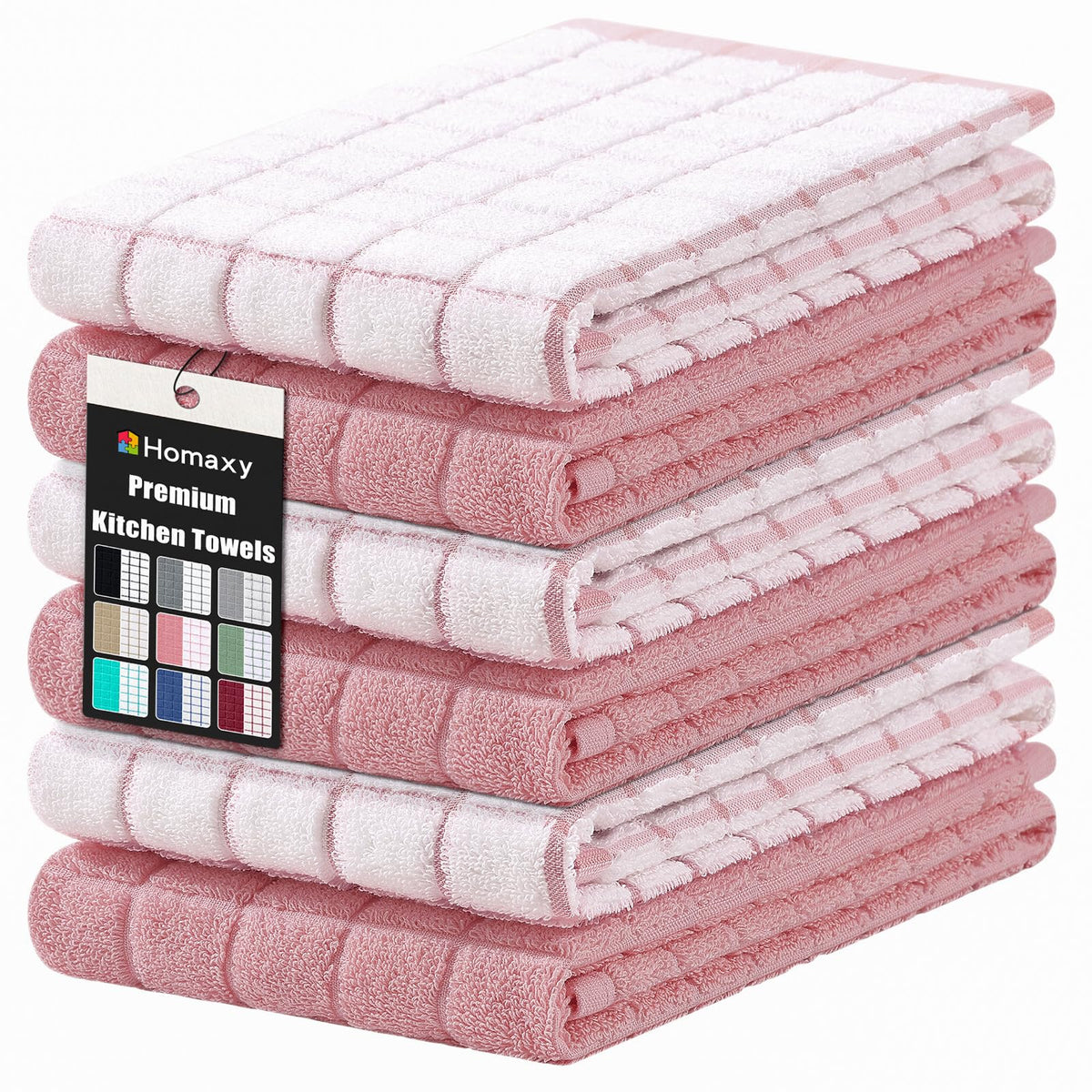 Homaxy Large Premium Cotton Kitchen Towels 16"x 28", 6 Pack, Grey