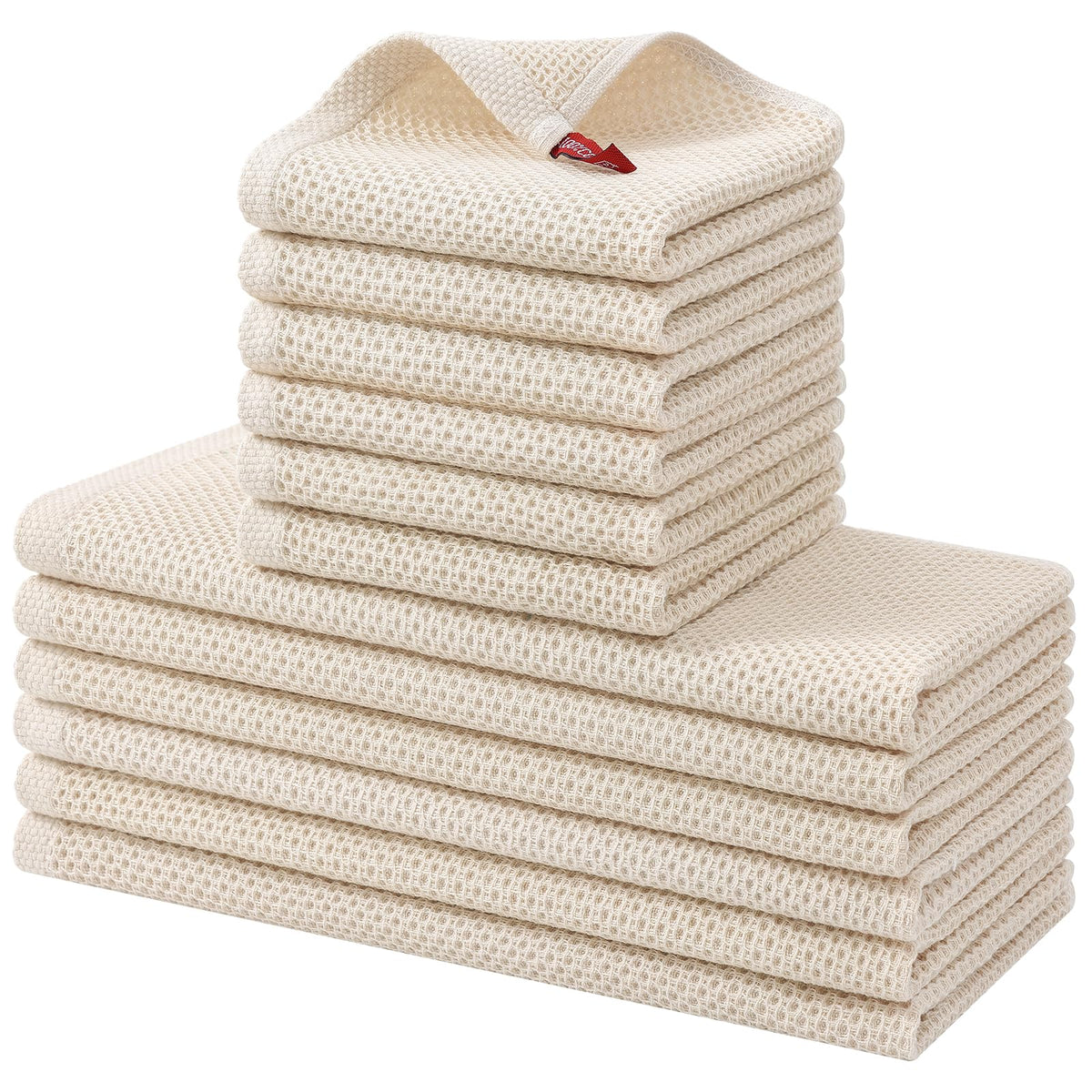 Kitinjoy 100% Cotton Kitchen Towels and Dishcloths Set, 8 Pack- Beige