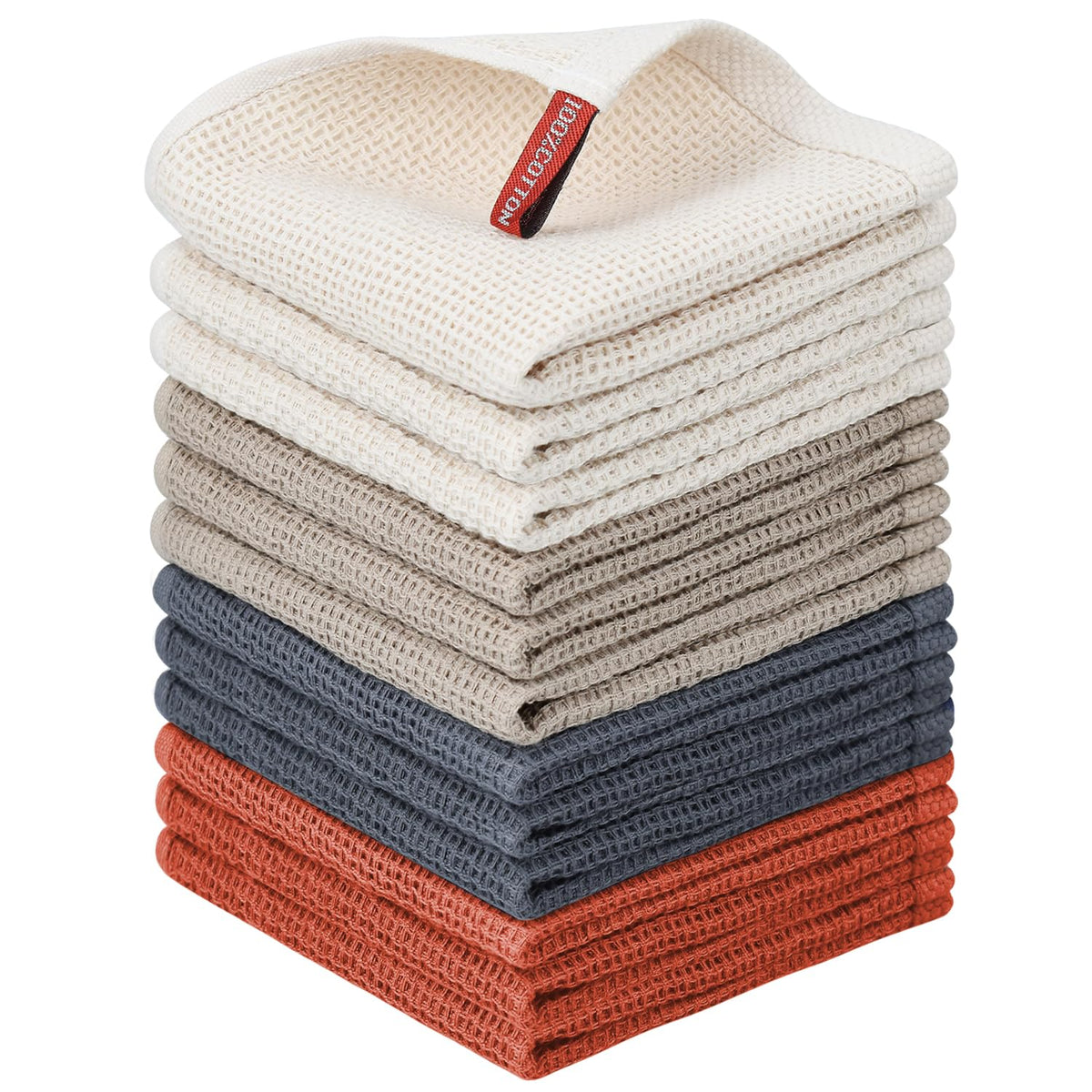 Nialnant 6 Pack Kitchen Towels and Dishcloths Sets,100% Cotton Soft Absorbent Quick Drying Dish Towels for Kitchen,Washing Dishes,12x12 Inches, Multi Color