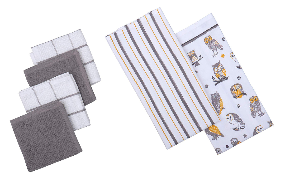 AMOUR INFINI Cotton Kitchen Towels and Dishcloths 6 Piece - 4 Terry Dishcloths (12” x 12”) and 2 Cotton Kitchen Towels (28” x 18”) for Gifting and Decor (Herbs Garden)