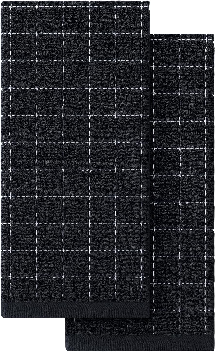 Homaxy 100% Cotton Terry Kitchen Towels, 2 Pack, Black