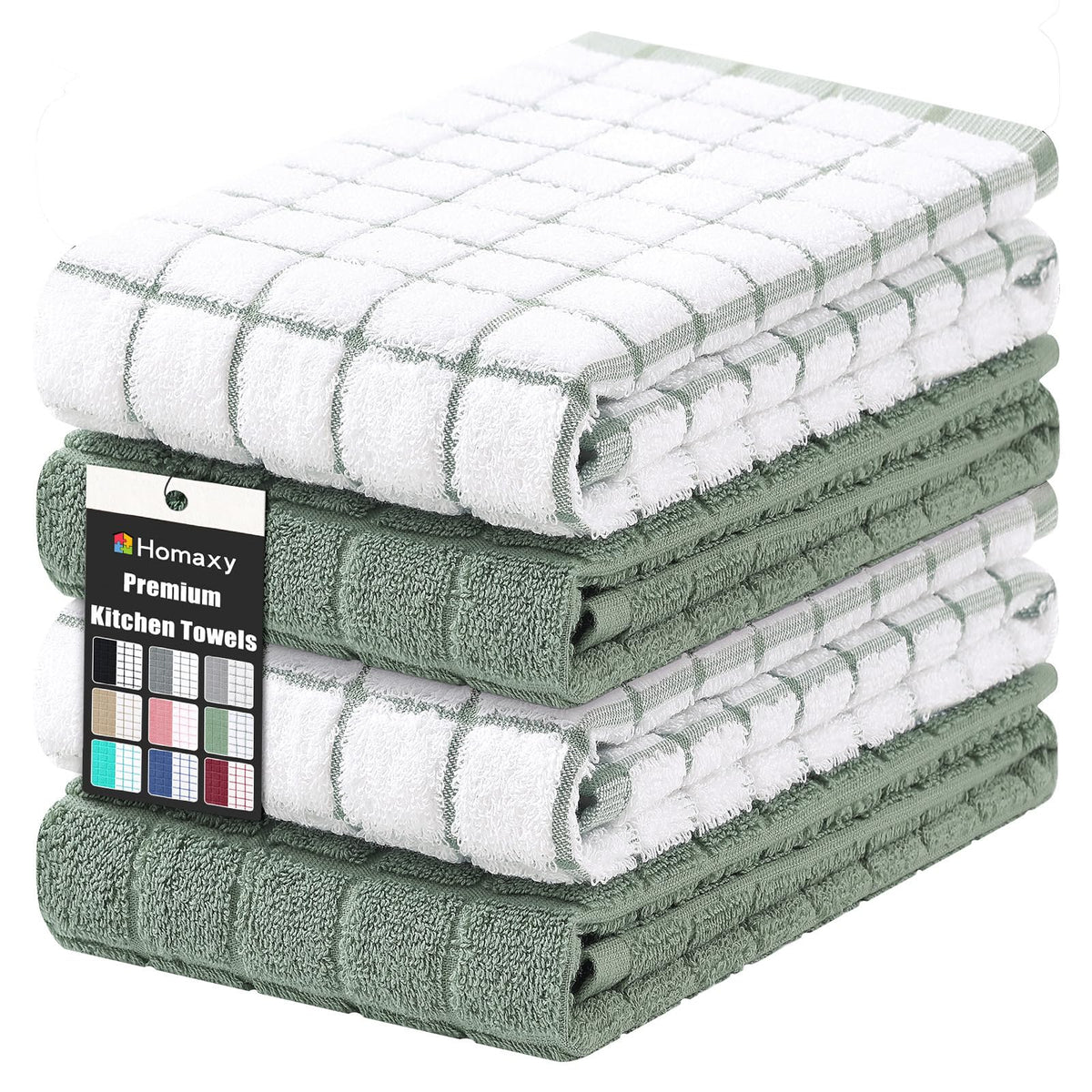 Homaxy Large Premium Cotton Kitchen Towels 16"x 28", 6 Pack, Grey