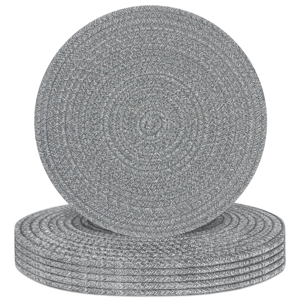 Round Placemats Set of 6, Cotton Rope Woven Table Mats, Hot Pads for Kitchen, Non Slip Heat Resistant Place Mats, 13 Inches Braided Placemat for Farmhouse Decor and Kitchen Table Decor (Brown)