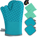 6 Pcs Oven Mitts and Pot Holders, 500℉ Heat Resistant Oven Mitts with Kitchen Towels Soft Cotton Lining and Non-Slip Silicone Surface Safe for Baking, Cooking, BBQ (Red)