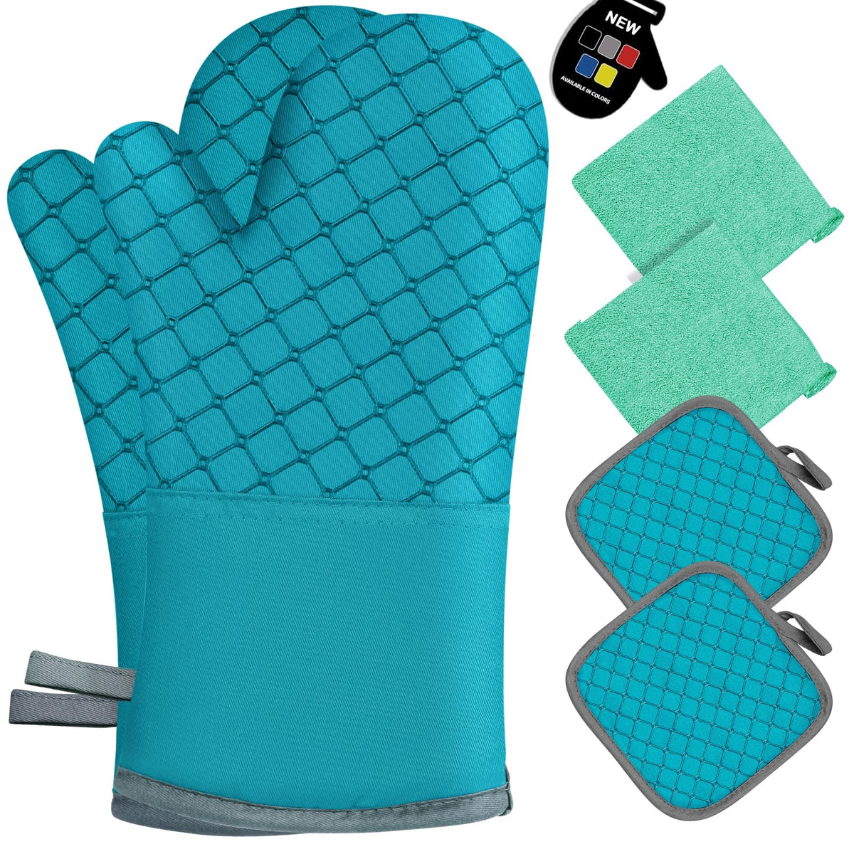 6 Pcs Oven Mitts and Pot Holders, 500℉ Heat Resistant Oven Mitts with Kitchen Towels Soft Cotton Lining and Non-Slip Silicone Surface Safe for Baking, Cooking, BBQ (Red)