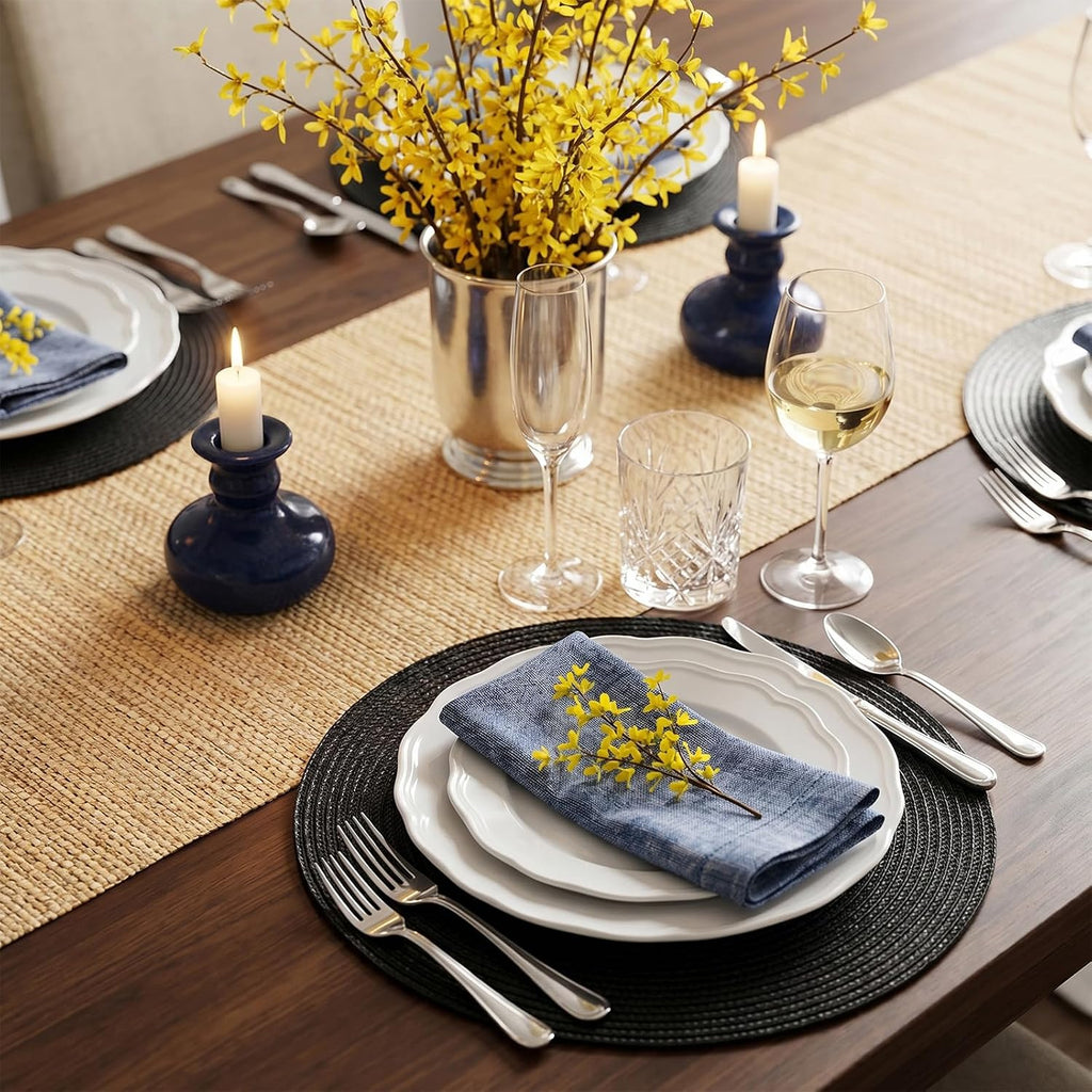 AHHFSMEI Round Placemats Set of 6 Heat Resistant Washable Non-Slip Woven Braided Table Mats for Dining Table Kitchen & Home Decor (Black)