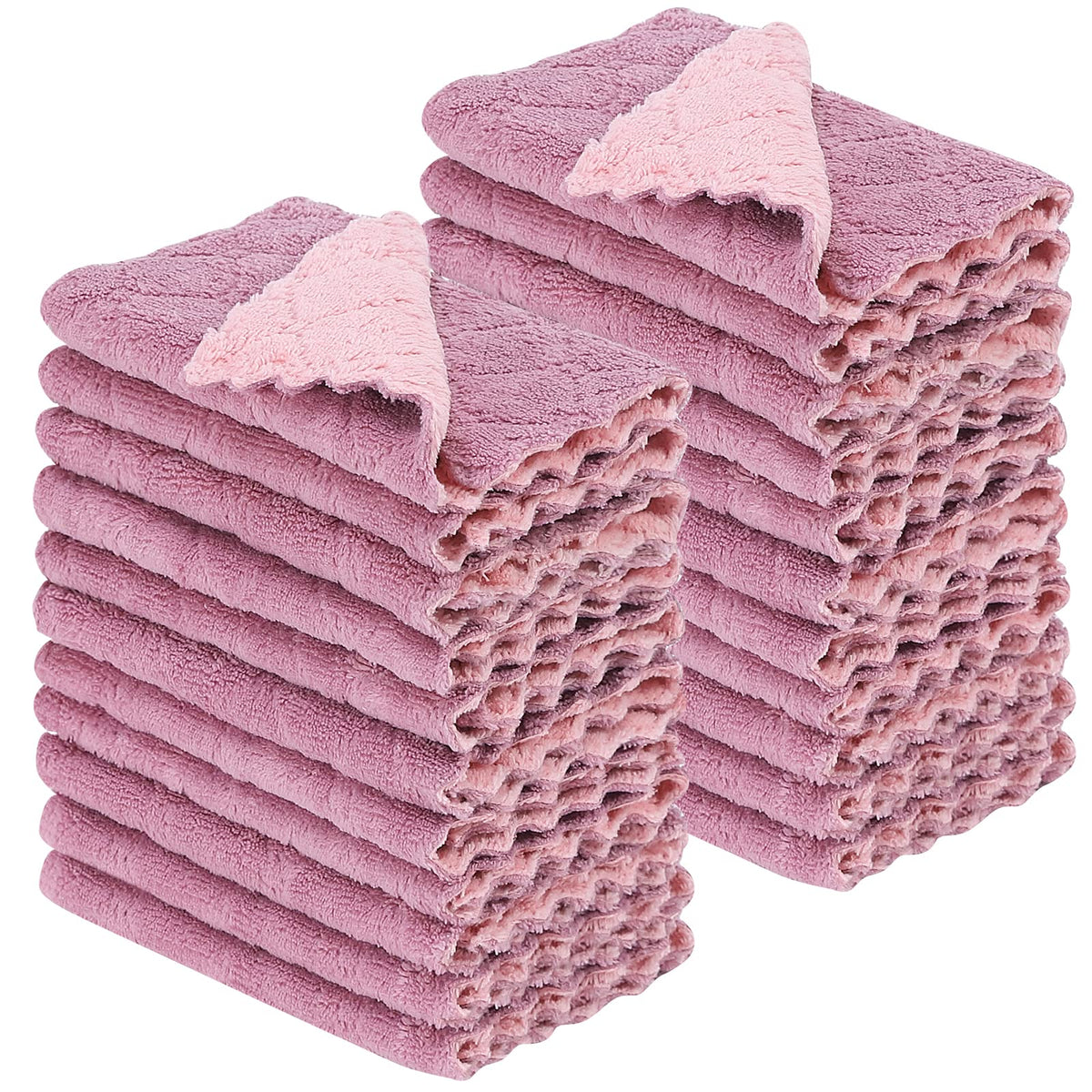 Rachan 22Pack Kitchen Dish Cloths,Reusable Dish Towels,Nonstick Oil Washable Fast Drying,Super Absorbent Coral Velvet Cleaning Cloths for Cleaning Tableware,Kitchen,Bathroom (Green-grey10 x 6")