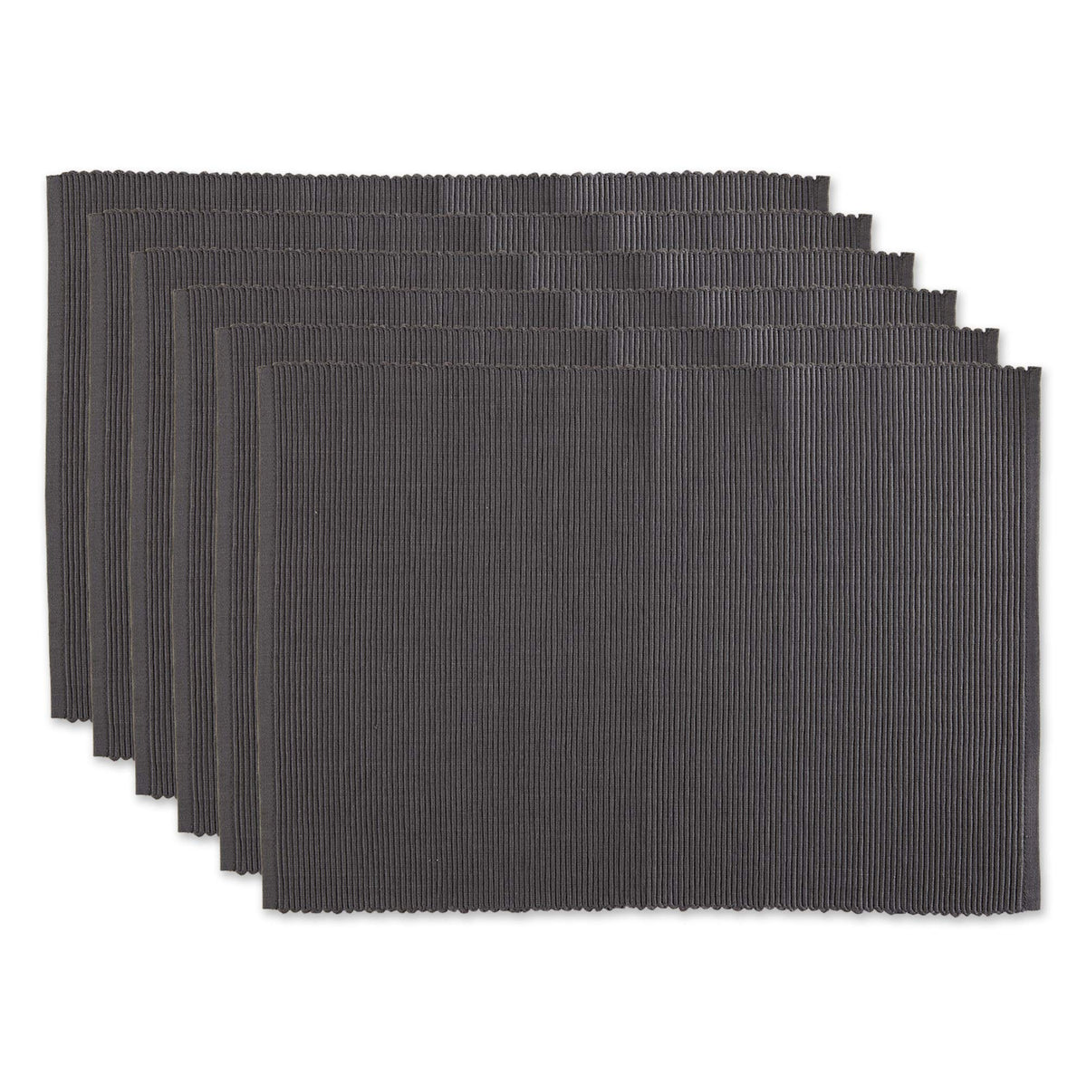 DII Basic Everyday Ribbed Tabletop 100% Cotton, Placemat Set, 13x19, Dark Brown, 6 Piece