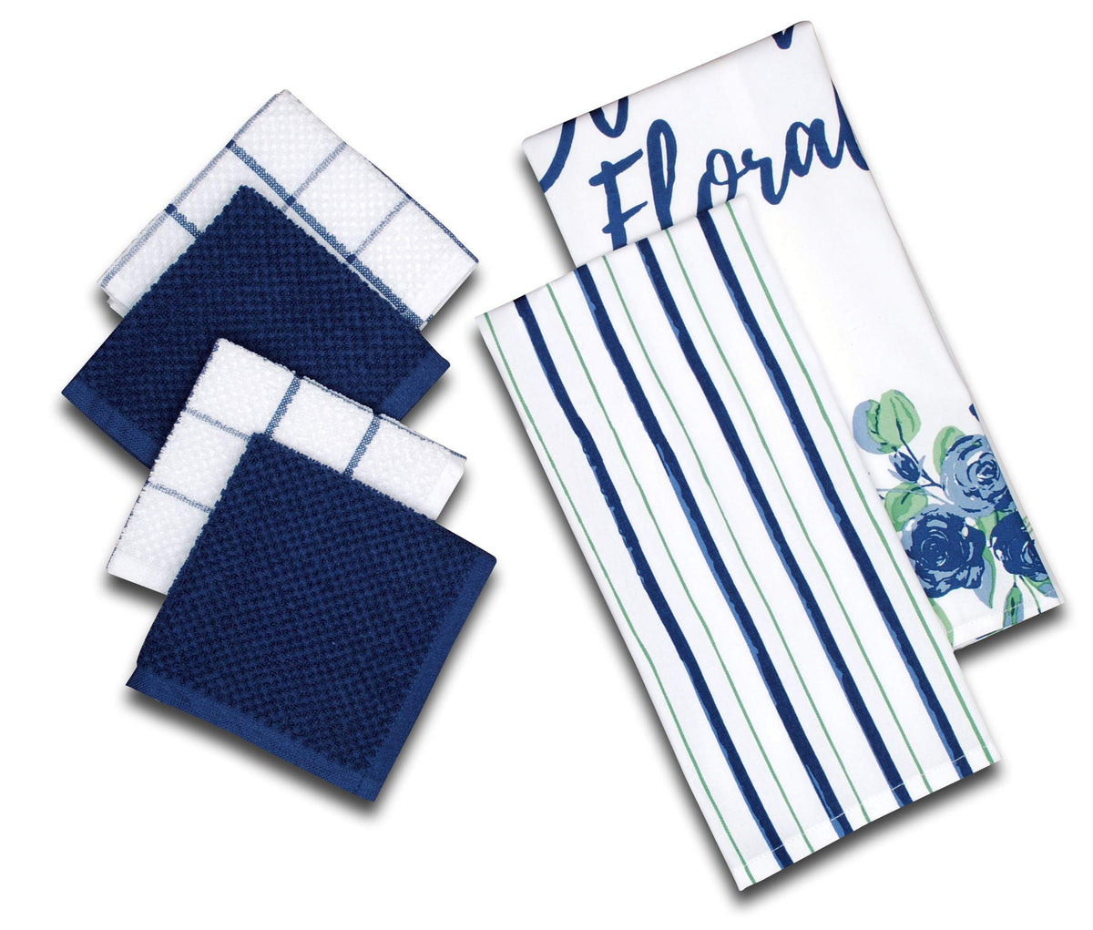 AMOUR INFINI Cotton Kitchen Towels and Dishcloths 6 Piece - 4 Terry Dishcloths (12” x 12”) and 2 Cotton Kitchen Towels (28” x 18”) for Gifting and Decor (Herbs Garden)