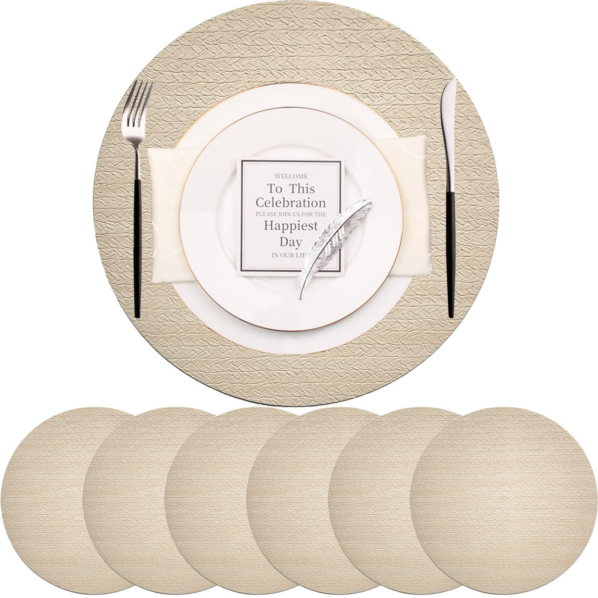 PIGCHCY Place Mats Heat-Resistant Non Slip Placemats Easy Wipe Clean Table Mats Woven Vinyl Placemats for Dining Table(Set of 6, Brown)