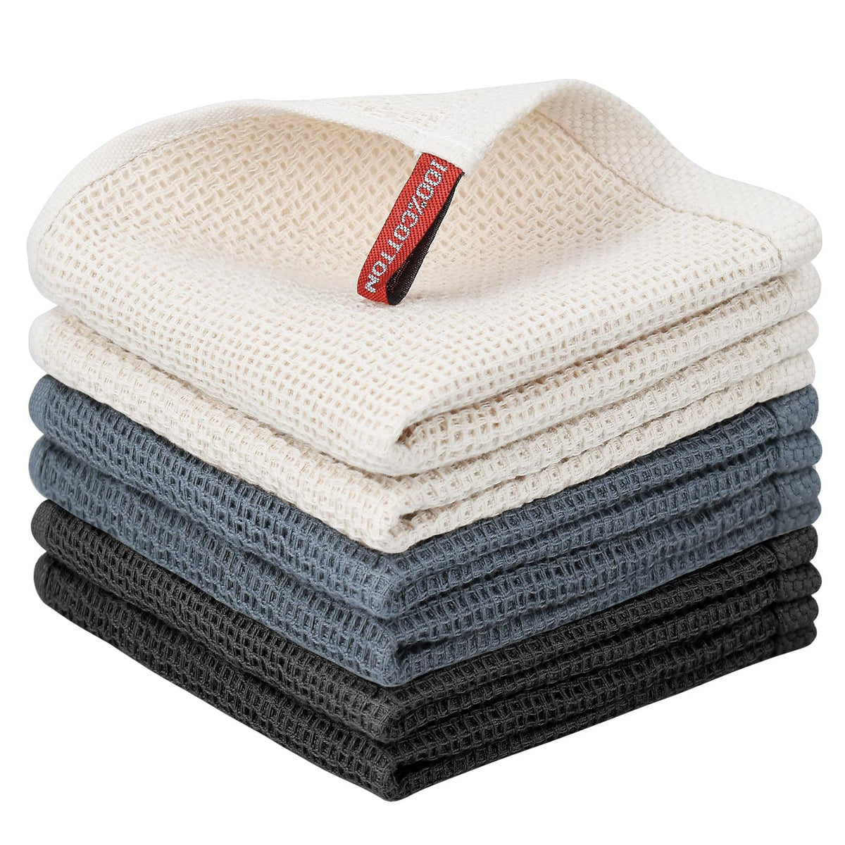 Nialnant 6 Pack Kitchen Towels and Dishcloths Sets,100% Cotton Soft Absorbent Quick Drying Dish Towels for Kitchen,Washing Dishes,12x12 Inches, Multi Color