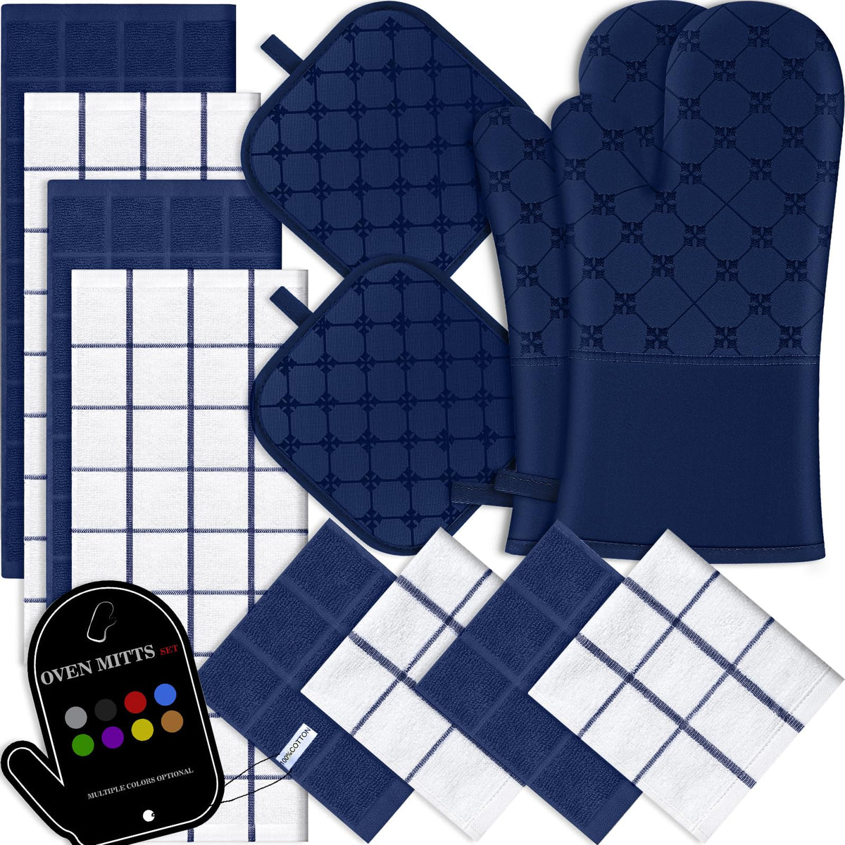 Oven Mitts Kitchen Towels Dishcloths with Pot Holders Sets 12PCS, Dish Towels Sets, Oven Gloves Pot Pads Heat Resistant 500 Degrees with Non-Slip Silicone Surface for Cooking Baking Grilling-Grey