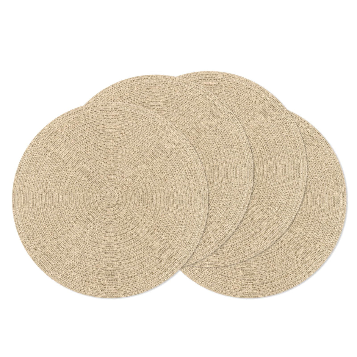 SHACOS Round Braided Placemats Set of 4 Washable Place Mats for Dining Tables 15 inch Non Slip Kitchen Table Mats (Beige, 4)