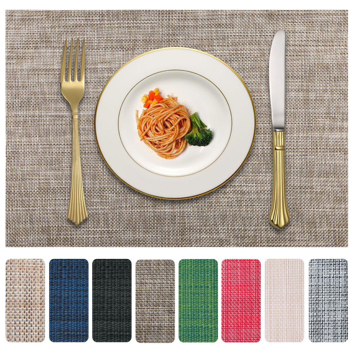 Vinyl Placemats Set of 4, PVC Woven Washable Non-Slip Table Mats, Heat Resistant Wrinkle Free Place Mats for Dining Table, Easy to Clean (4, Navy Blue)