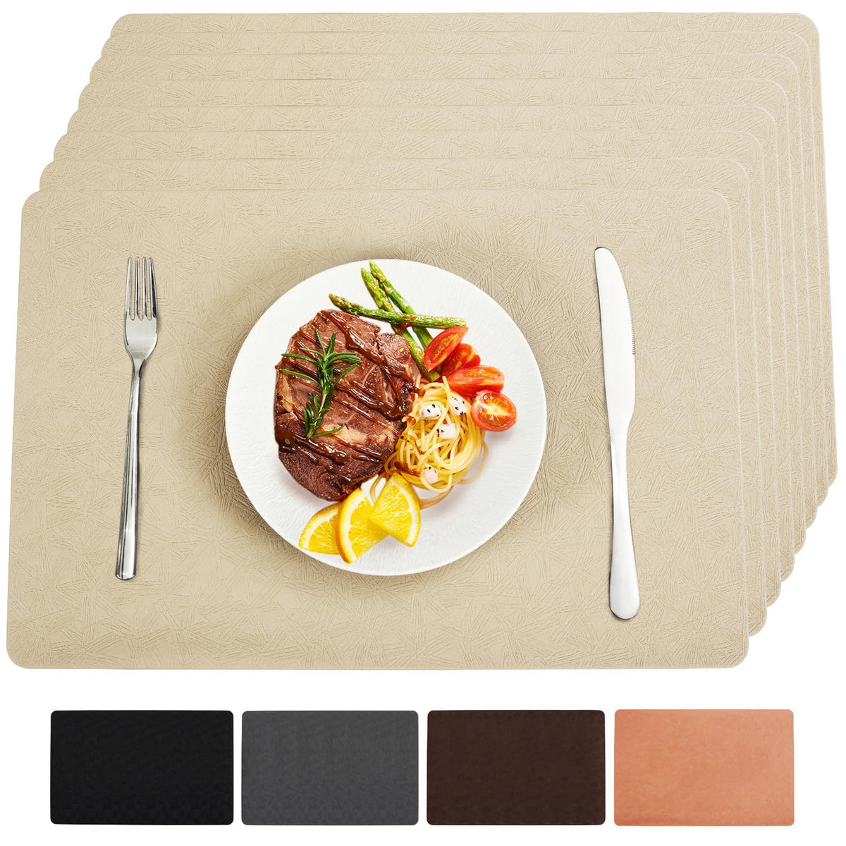 Vinyl Plastic Placemats Set of 6 Waterproof Wipeable Table Mats