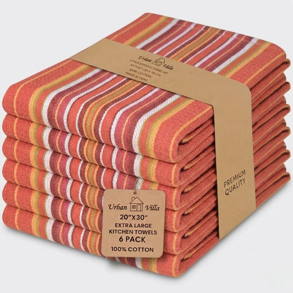 Urban Villa Kitchen Towels Cotton Dish Towels 12”x12” (Set of 8) Grey White
