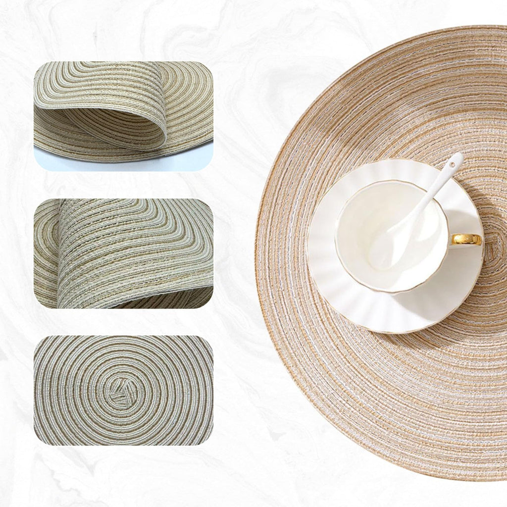 12 Inch Round Braided Placemats Set of 4,Washable Heat Resistant Cotton Polyester Circle Place Mats for Kitchen Dinner Party Table Decoration,Suitable for Plates Under 10 inches(Beige Medium Size)