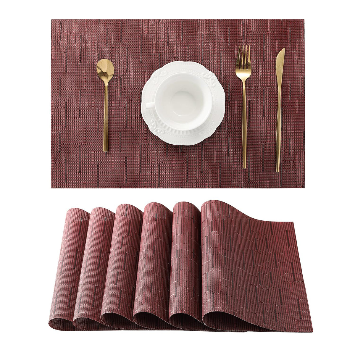 Beige White Placemats Set of 4 - Heat Resistant Non-Slip Place mats for Dining Table, Washable Durable PVC Vinyl Woven Table Mats(Beige White, 4)