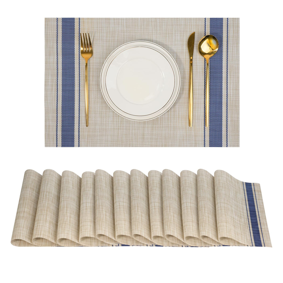 Placemats Set of 8，Non-Slip PVC Weave Table Mats Easy to Clean，Heat Resistant Place Mats for Kitchen Dining Table Decoration Indoor Outdoor，Beige