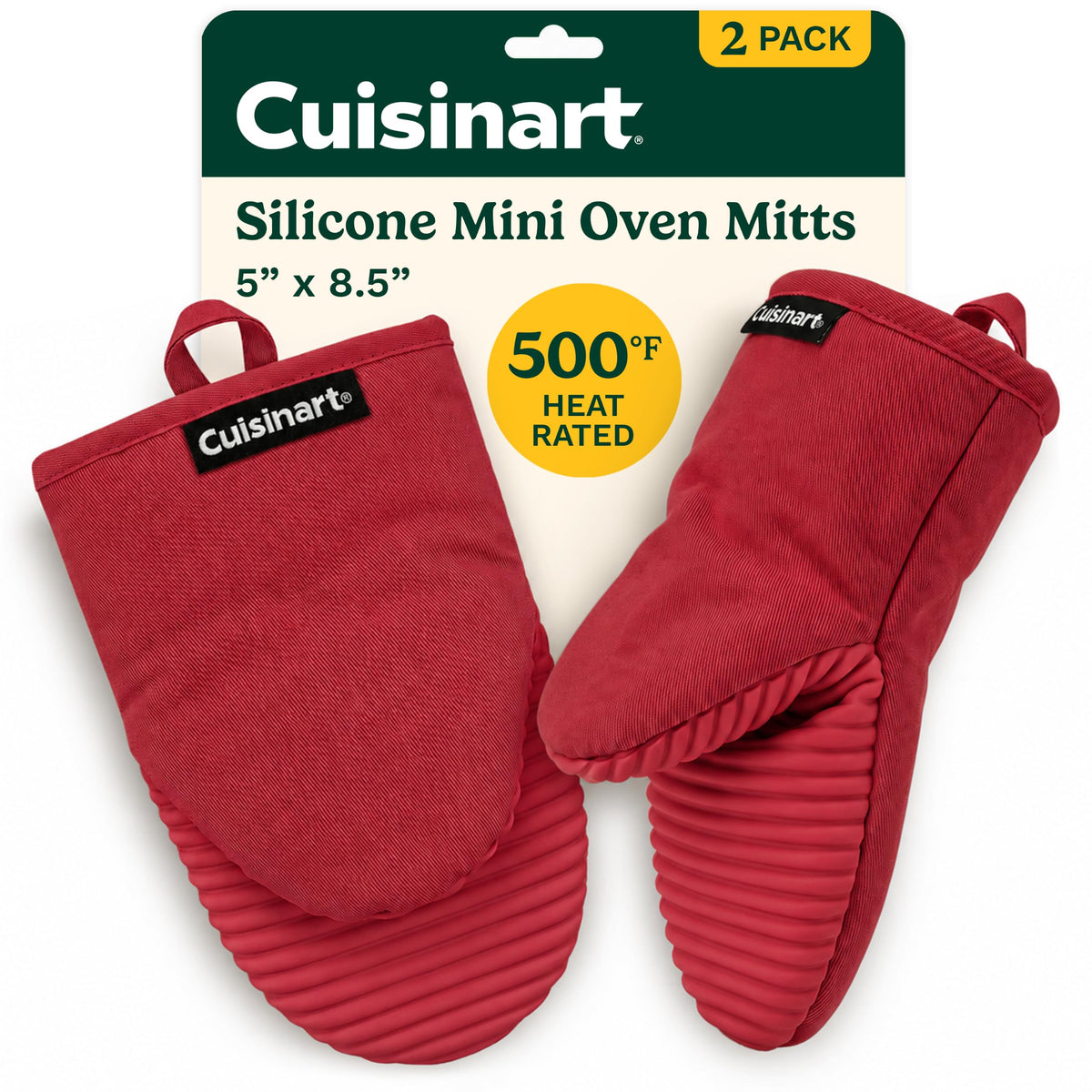 Cuisinart Mini Oven Mitts, 2-Pack 5"x8.5", Heat Resistant 500F
