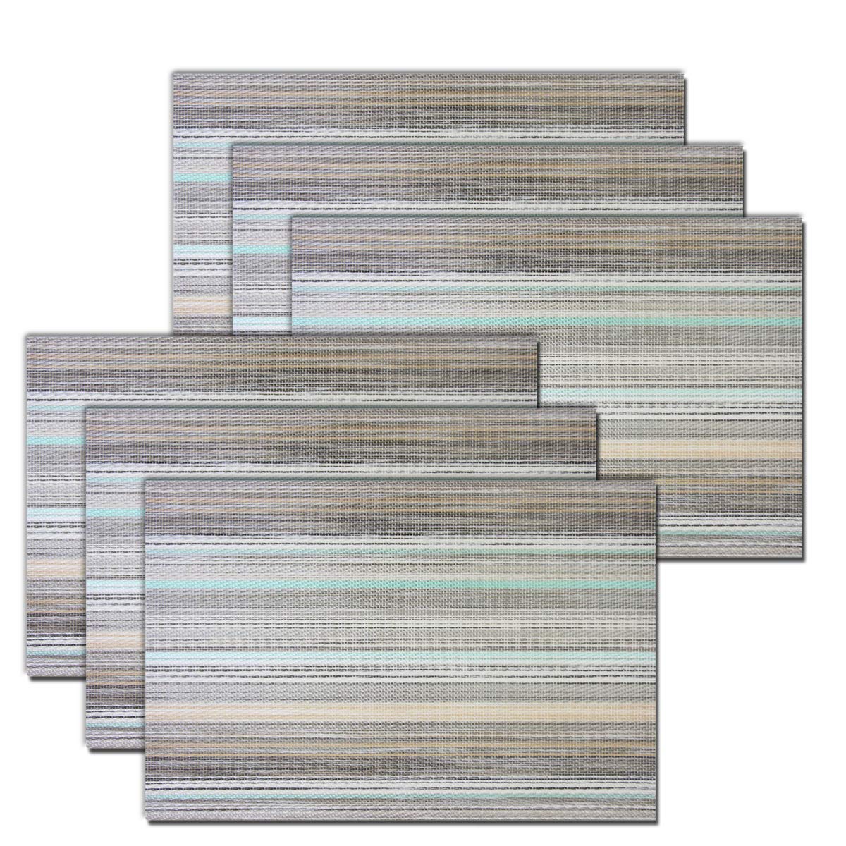 PIGCHCY Placemats,Washable Vinyl Woven Table Mats,Elegant Durable Placemats for Dining Table Set of 6 (Bamboo-Brown)