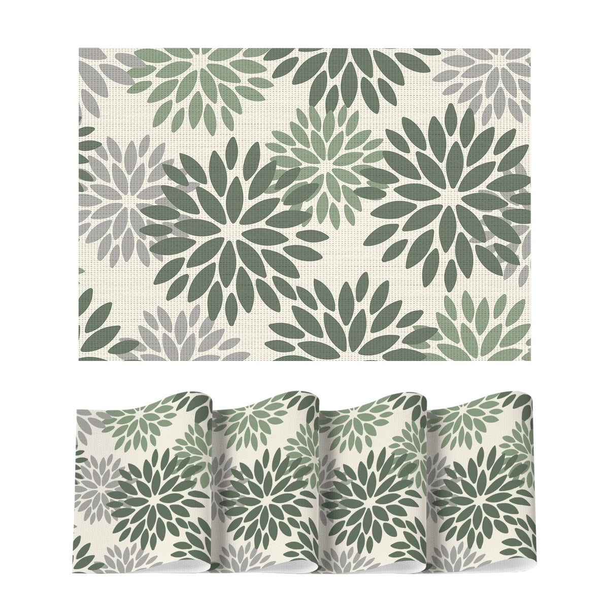 Artoid Mode Floral Vinyl Placemats Set of 4, 12x18 Inch Thanksgiving Washable Non-Slip Plastic Vinyl Place Mats for Party Kitchen Dining Decor, Olive Green