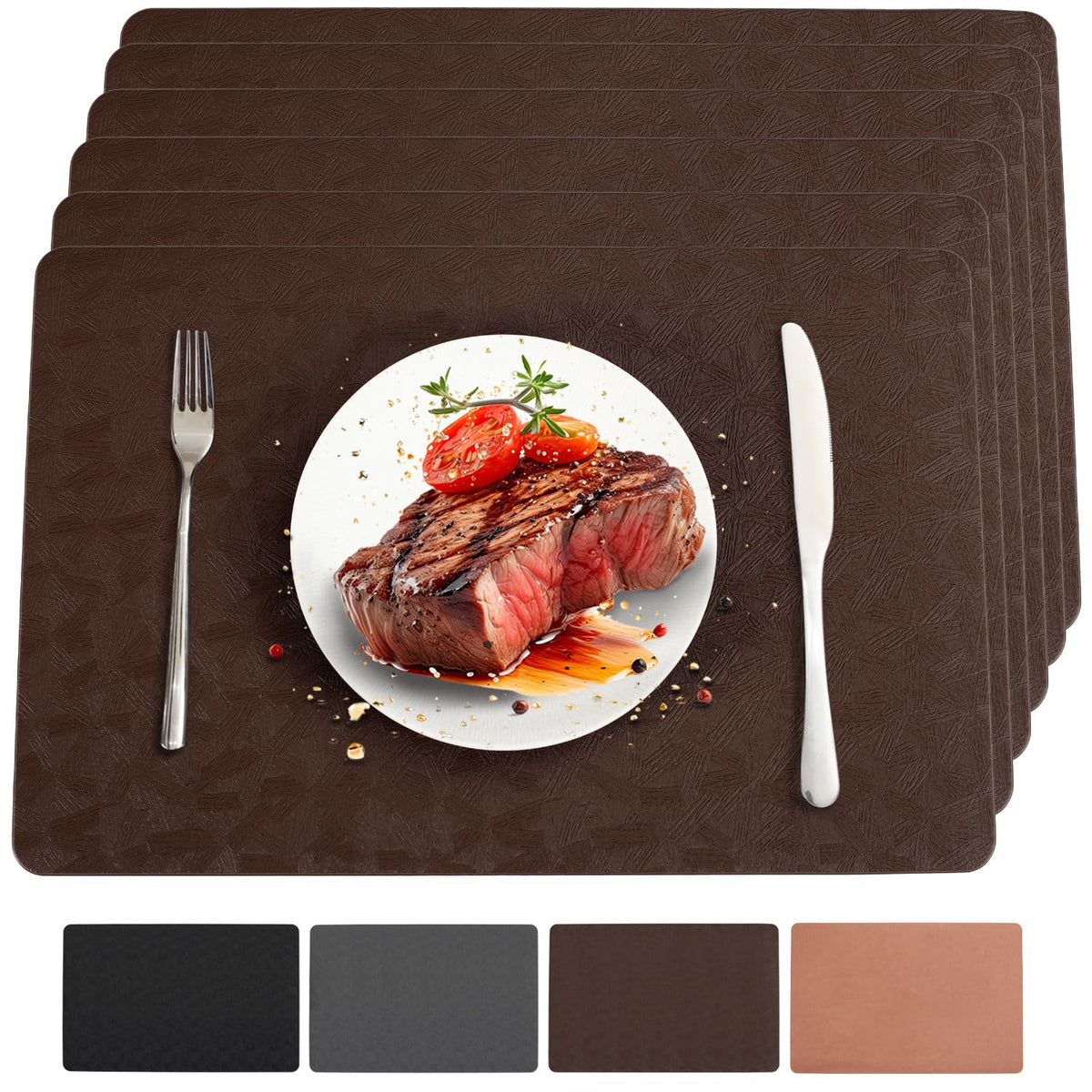 Vinyl Plastic Placemats Set of 6 Waterproof Wipeable Table Mats