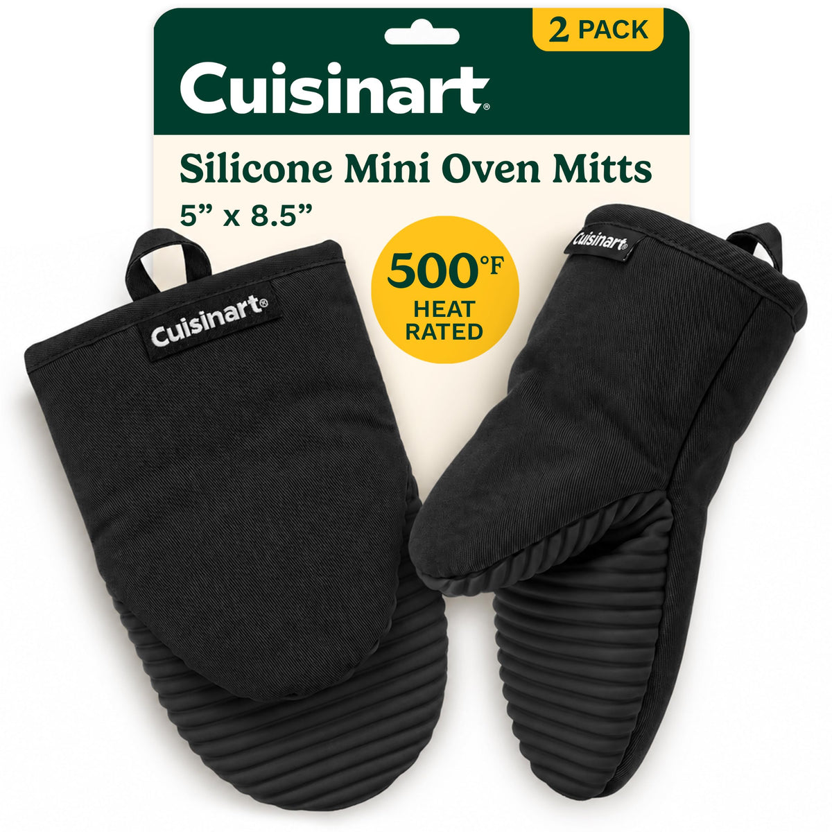 Cuisinart Mini Oven Mitts, 2-Pack 5"x8.5", Heat Resistant 500F