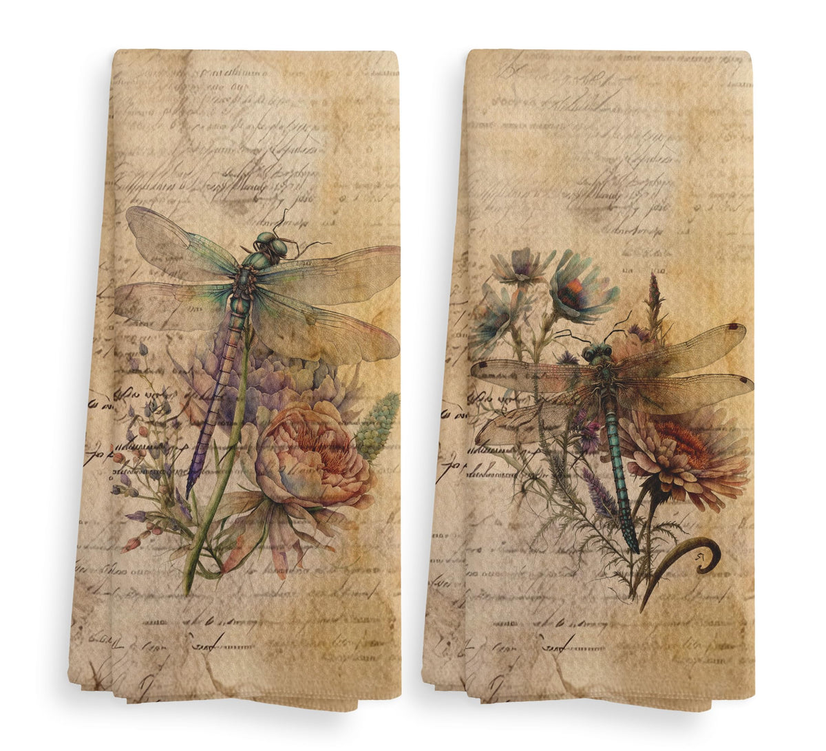 Vintage Floral Kitchen Towels and Dishcloths Set of 2, Vintage Decorative Kitchen Towels, Bouquet Decorative Towels, Retro Wildflower Drying Cloth Hand Towels for Bathroom Kitchen, 16×24 Inches