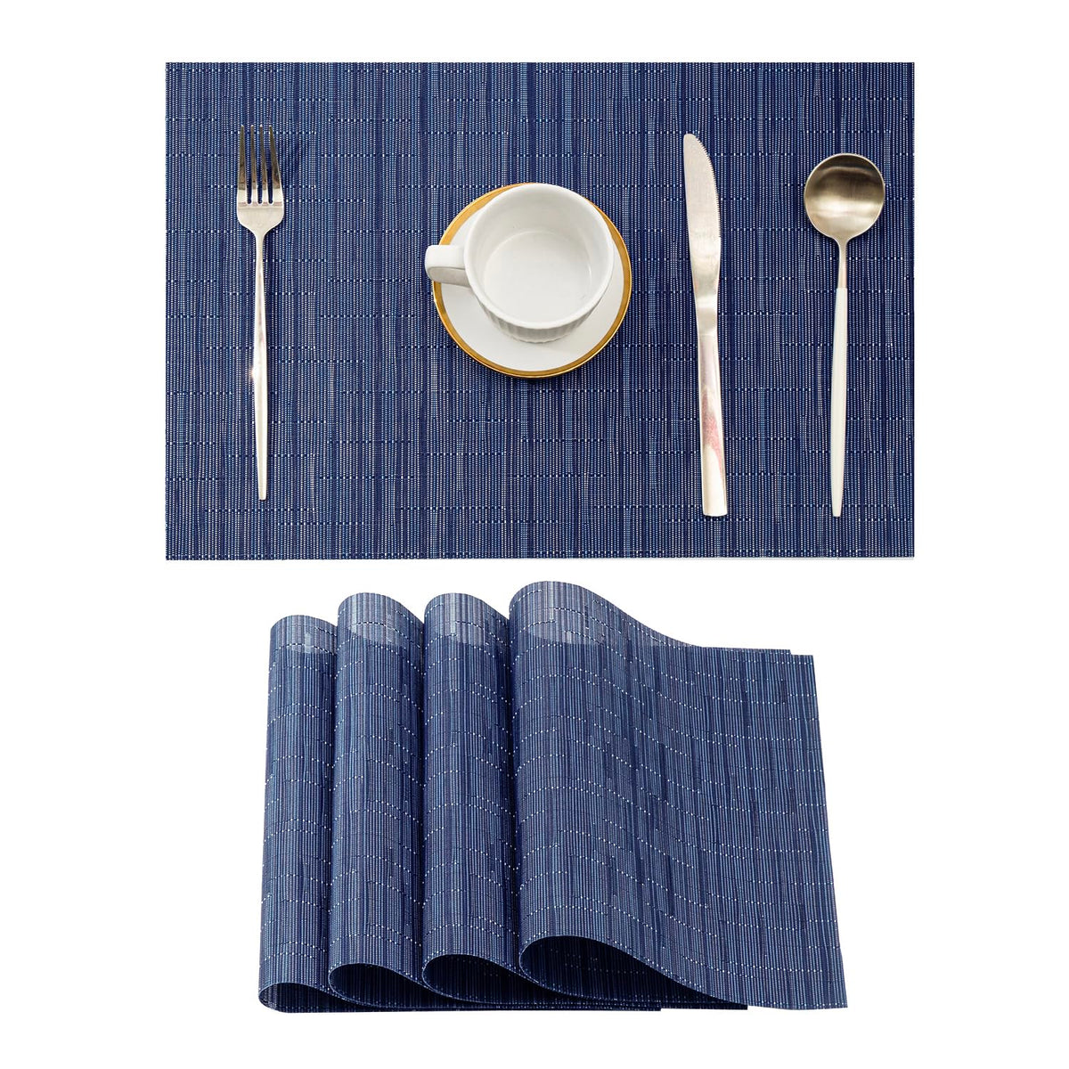 Beige White Placemats Set of 4 - Heat Resistant Non-Slip Place mats for Dining Table, Washable Durable PVC Vinyl Woven Table Mats(Beige White, 4)