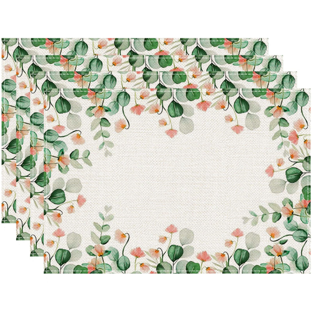 Blue Leaves Watercolor Placemats Set of 4, 12x18 Inch Spring Summer Leaves Table Place Mats for Kitchen Dining Home Party Decor