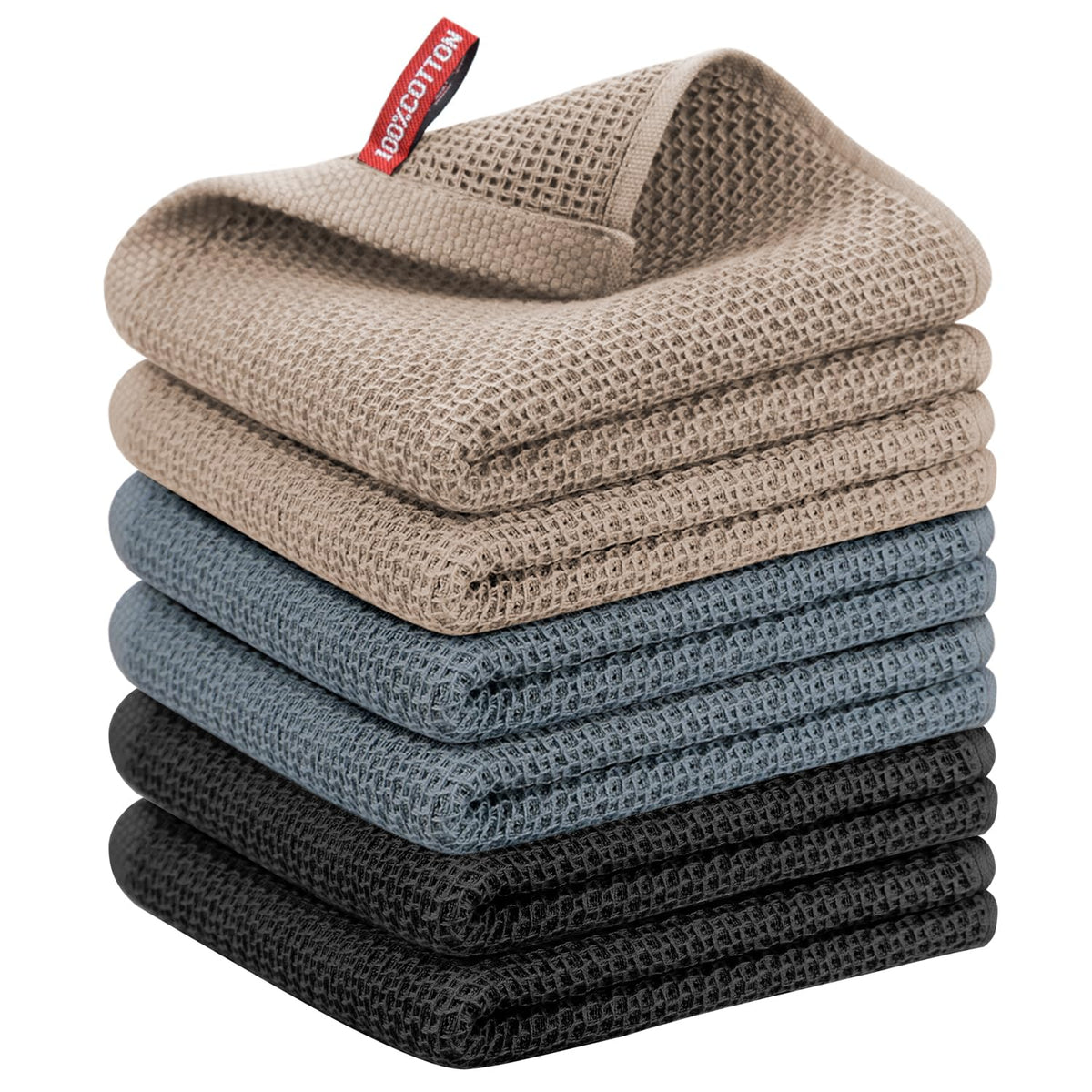 Nialnant 6 Pack Kitchen Towels and Dishcloths Sets,100% Cotton Soft Absorbent Quick Drying Dish Towels for Kitchen,Washing Dishes,12x12 Inches, Multi Color