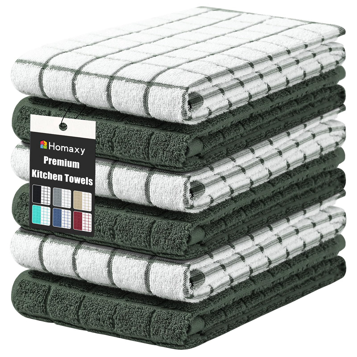 Homaxy Large Premium Cotton Kitchen Towels 16"x 28", 6 Pack, Grey
