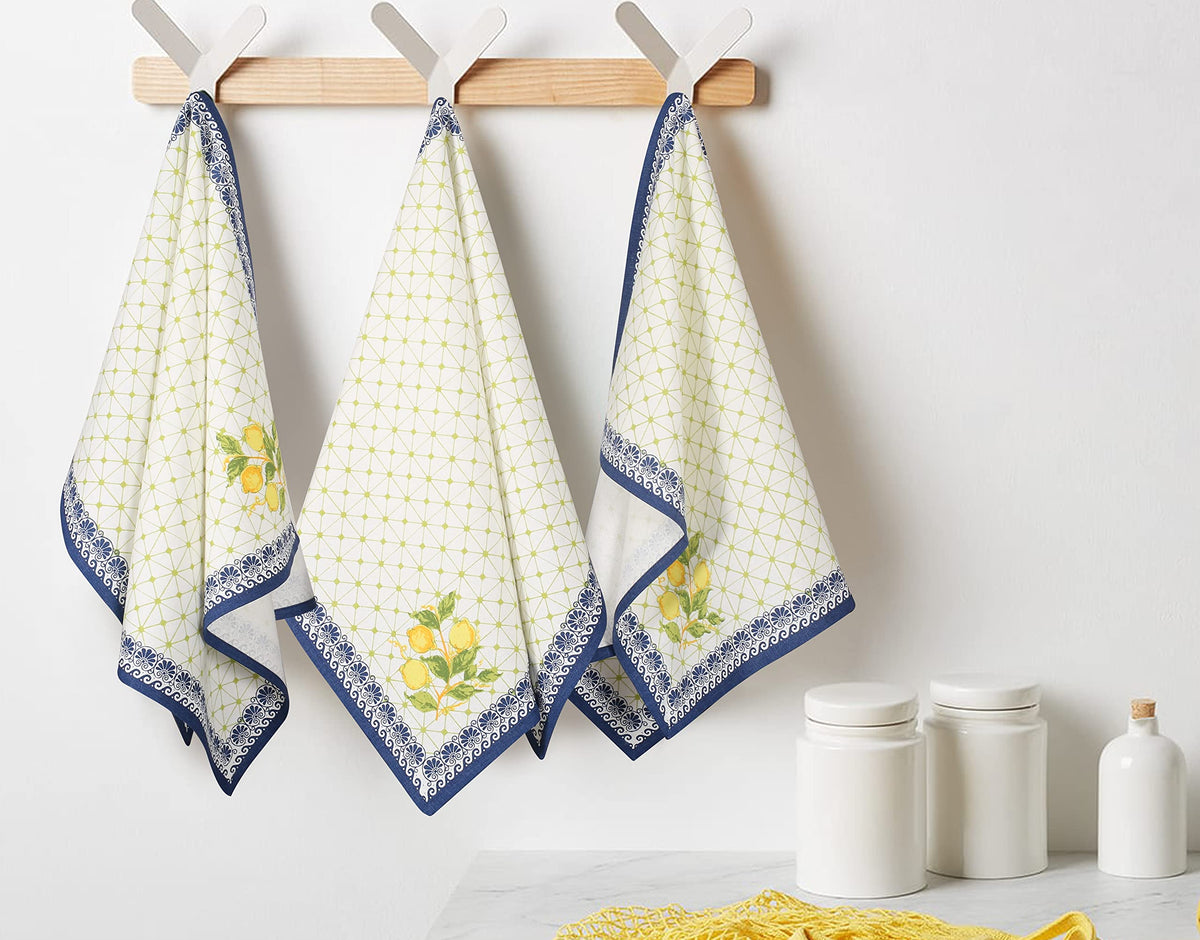 FINGERCRAFT Kitchen Towels 100% Cotton Set of 6 Tea Towel, Toile Blue