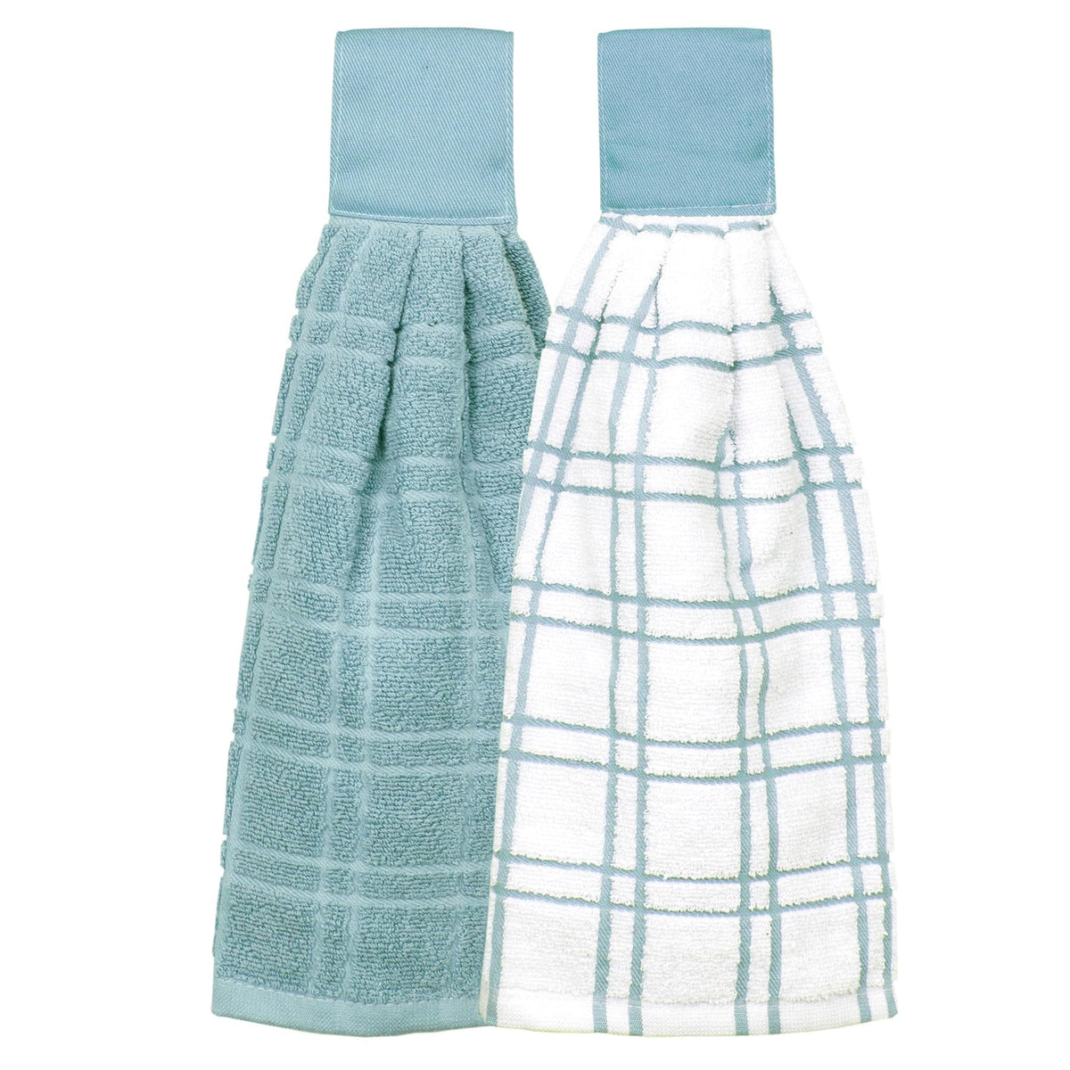 Ritz Premium 100% Cotton Solid and Multi Check Kitchen Tie Towel Absorbent, Super Soft, and Fast Drying Hang Towel, Set of Three, Federal Blue