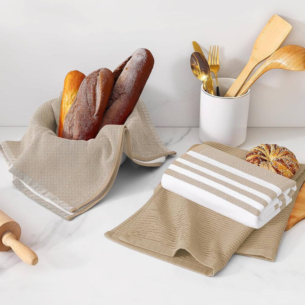 Homaxy Cotton 380 GSM Premium Kitchen Towels, 18"x 28", 6 Pack, Khaki