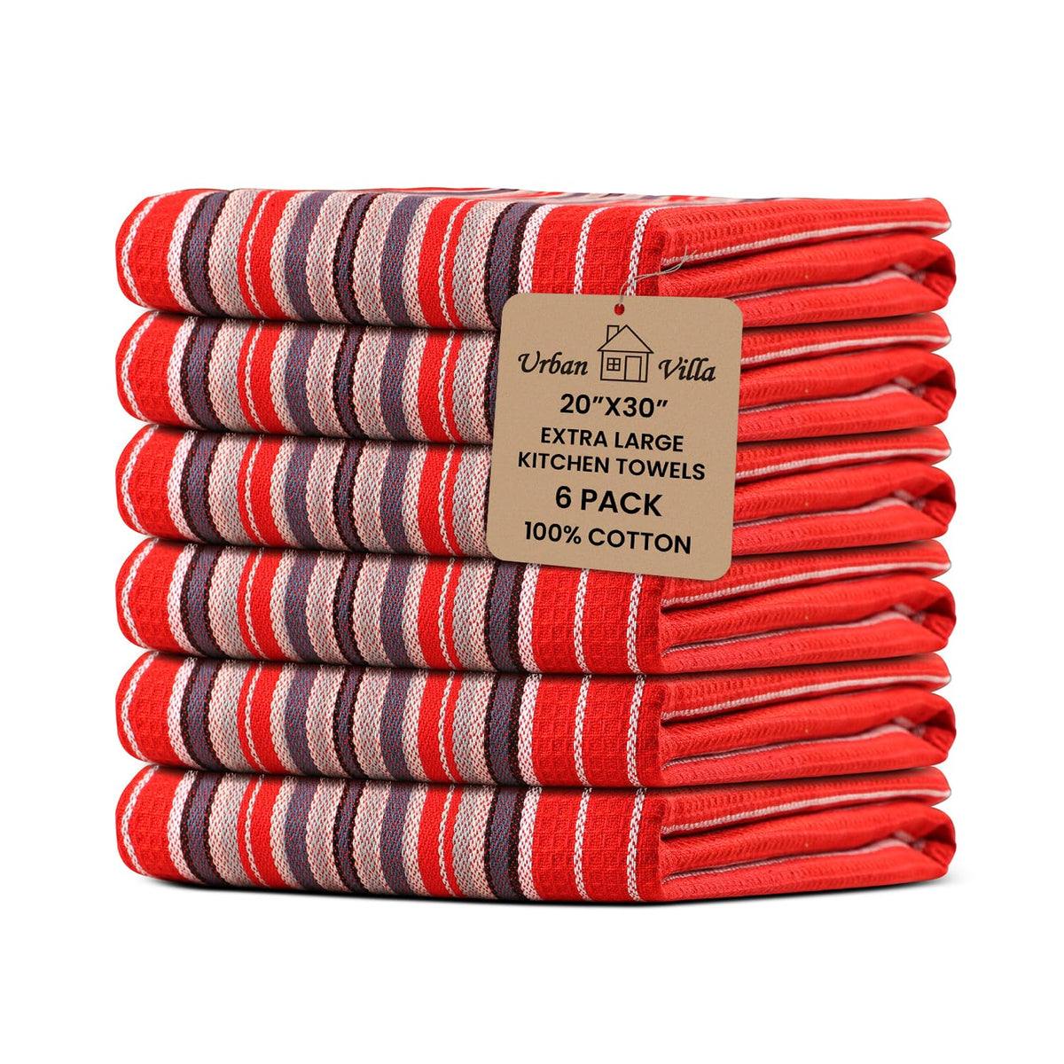 Urban Villa Kitchen Towels Cotton Dish Towels 12”x12” (Set of 8) Grey White