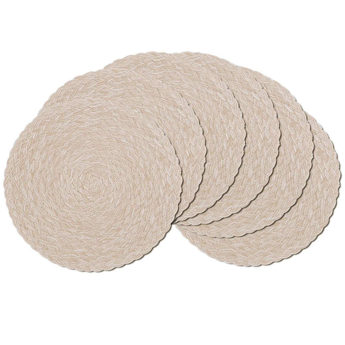SHACOS Round Braided Placemats Set of 4 Washable Place Mats for Dining Tables 15 inch Non Slip Kitchen Table Mats (Beige, 4)