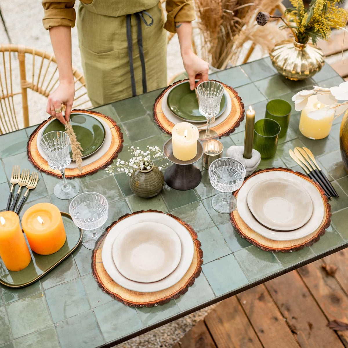 TaoBary 50 Pcs Disposable Wood Slice Grain Paper Placemats Bulk