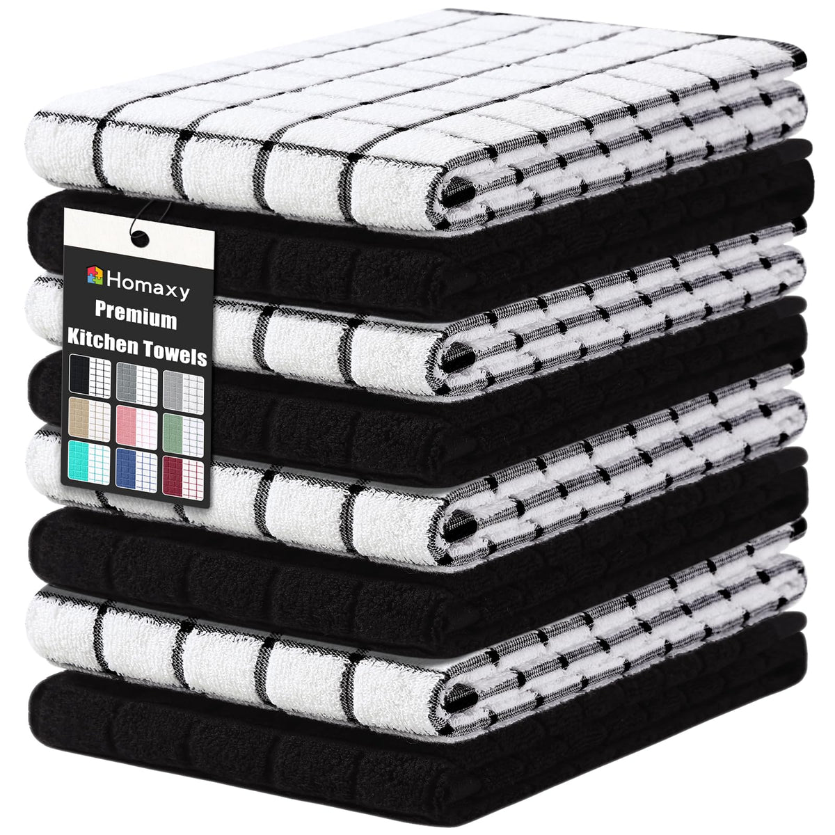 Homaxy Large Premium Cotton Kitchen Towels 16"x 28", 6 Pack, Grey