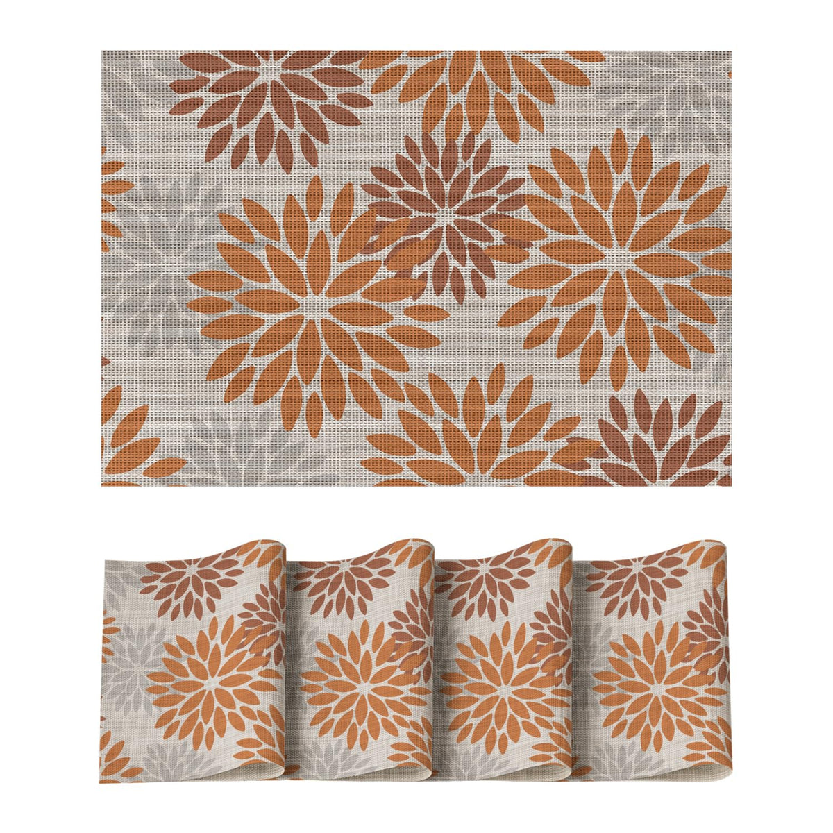 Artoid Mode Floral Vinyl Placemats Set of 4, 12x18 Inch Thanksgiving Washable Non-Slip Plastic Vinyl Place Mats for Party Kitchen Dining Decor, Olive Green