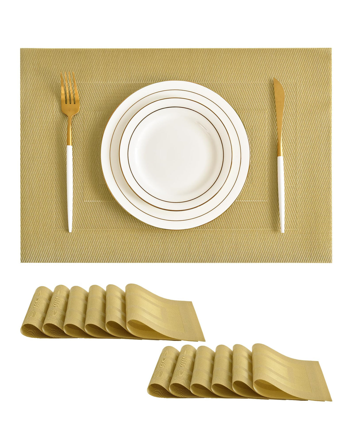 Beige White Placemats Set of 4 - Heat Resistant Non-Slip Place mats for Dining Table, Washable Durable PVC Vinyl Woven Table Mats(Beige White, 4)