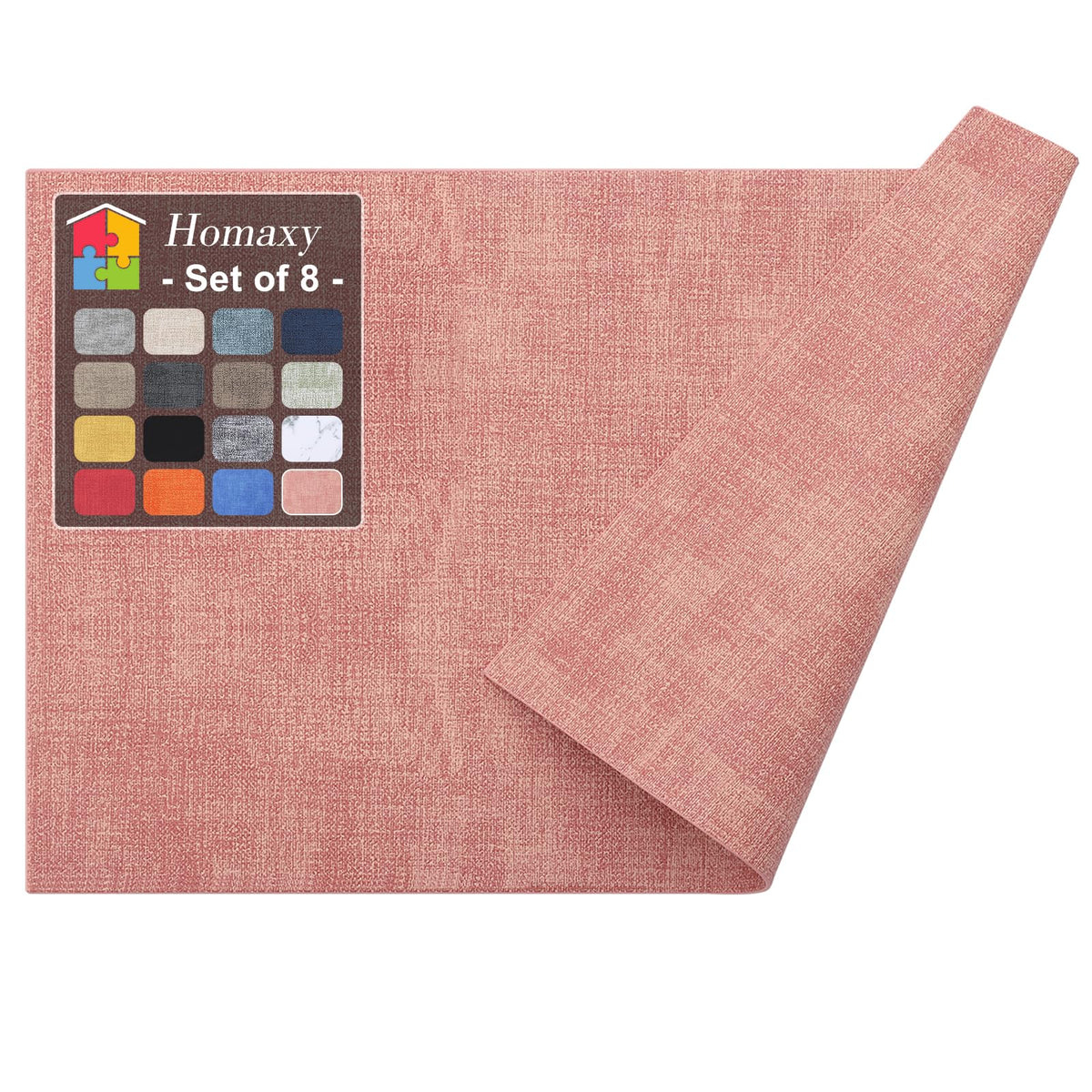 Homaxy Wedge Faux Leather Placemats for Round Table, Set of 6, Light Grey