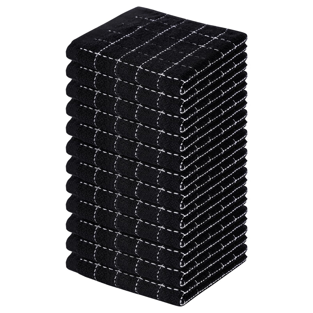 Homaxy 100% Cotton Terry Kitchen Towels, 4 Pack, Black