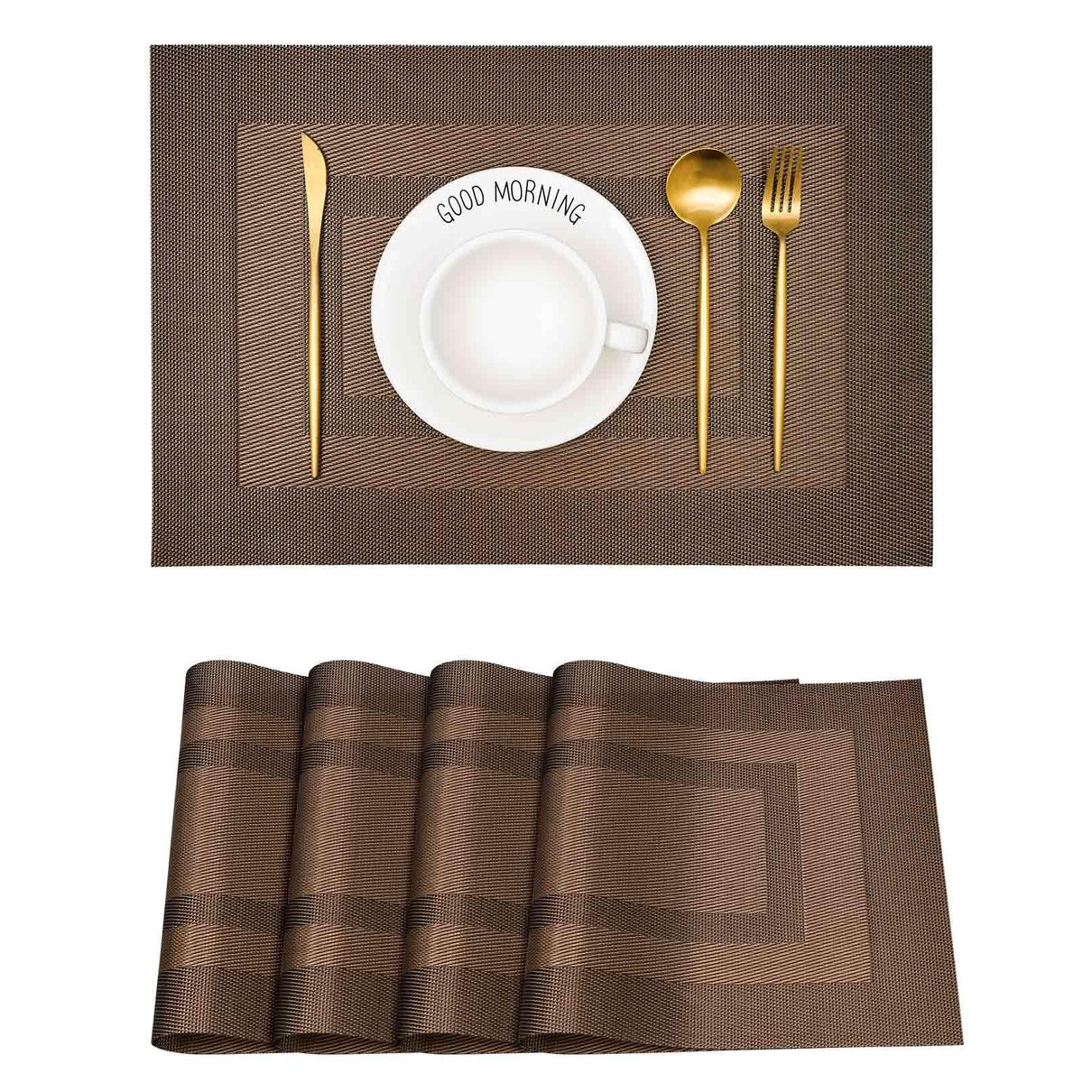 GIVERARE Placemats Set of 4, Heat-Resistant Woven Vinyl Placemat, Non-Slip Washable PVC Table Mat, Easy to Clean Premium Plastic Mats for Dining, Kitchen Table (Turquoise)