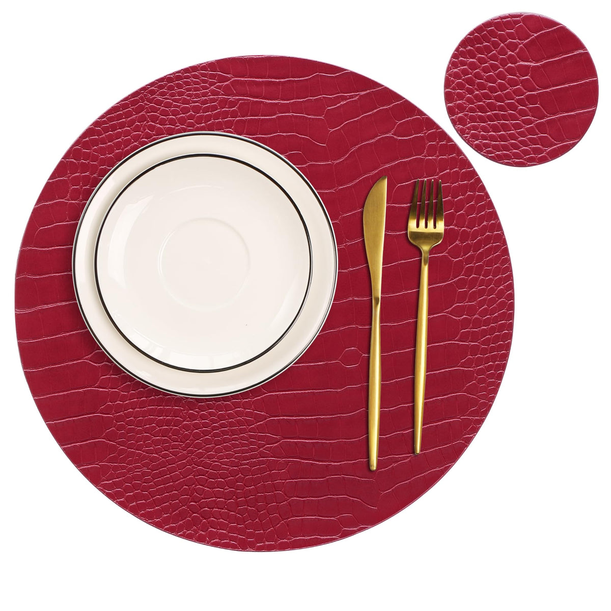 Round Leather Placemats for Round Tables Set of 4, Black Place Mats and Coasters, Washable Easy to Care for Indoor Decor 13" Diameter