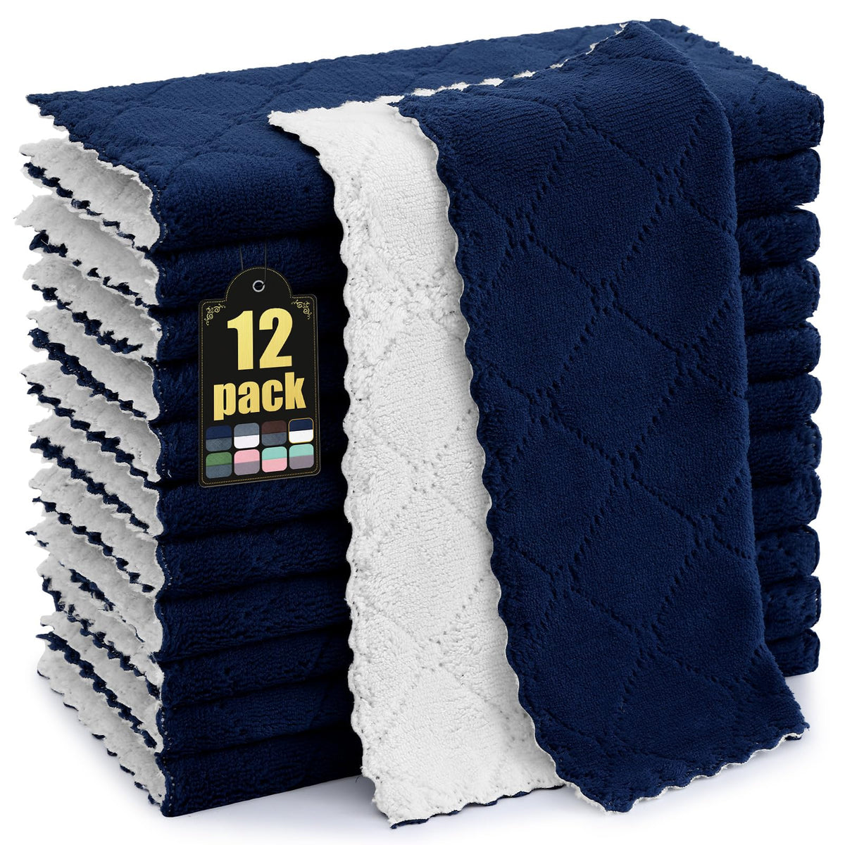 Mordimy 12 Pack Soft and Absorbent Kitchen Cloths, Dark Grey & White