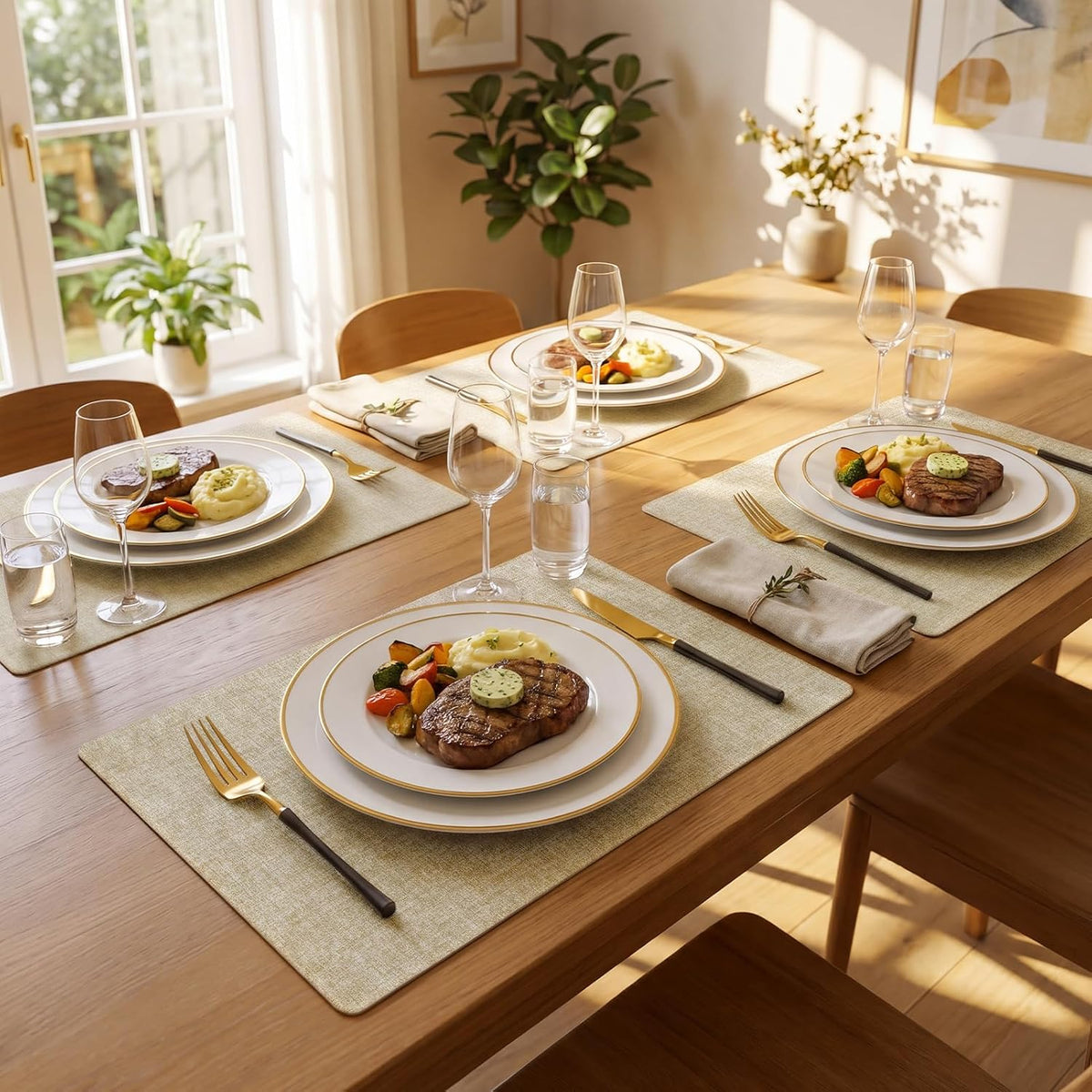 Romanstile Faux Leather Vinyl Placemats Set of 6, Beige